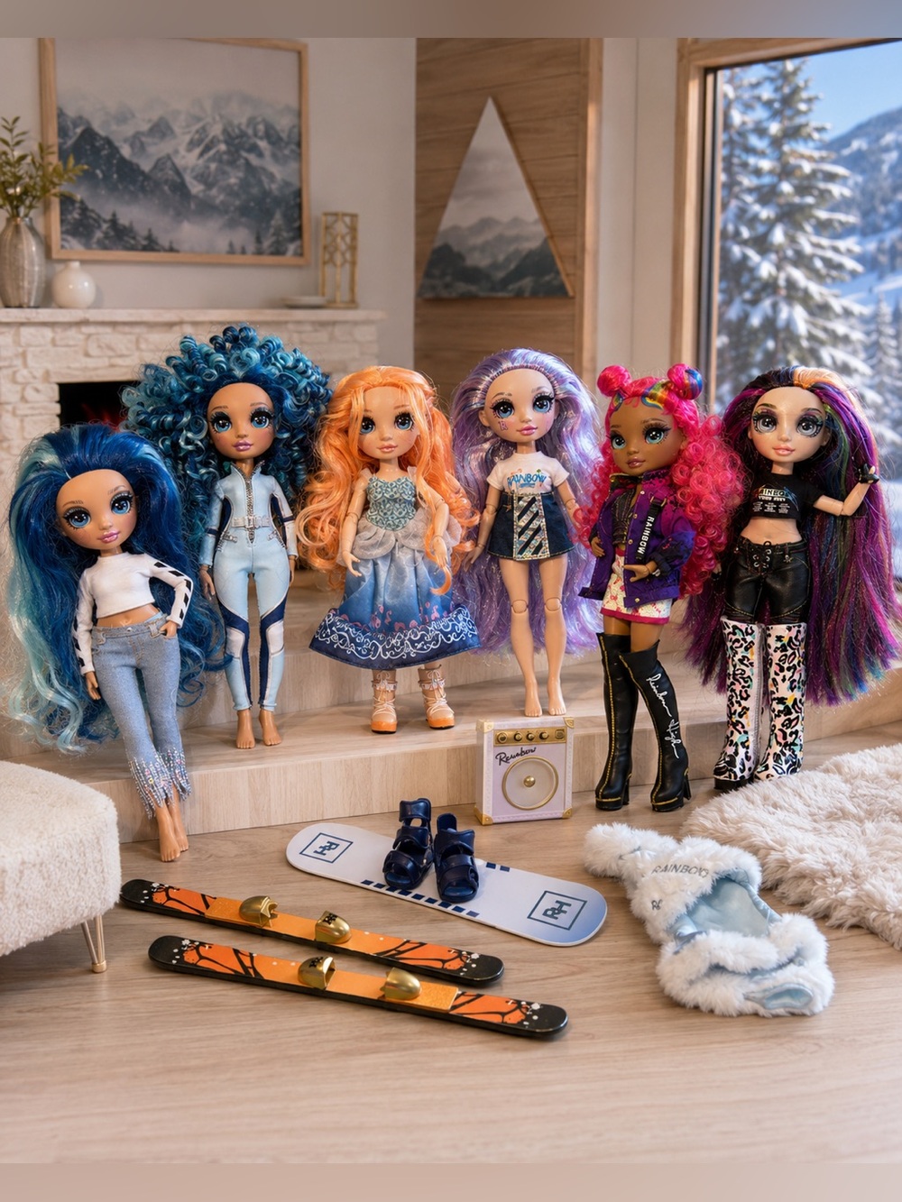 Rainbow High Doll Lot of 6 Rockstars Winter Break Dolls & Accessories